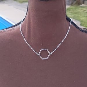 Silver Tone Hexagon Shaped Split Chain Necklace
